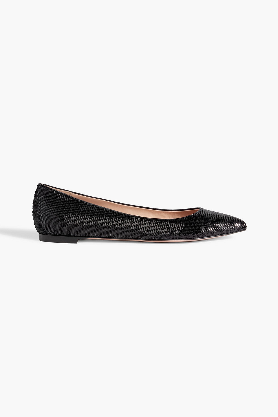 Gianvito Rossi Palladium Sequined Satin Point-toe Flats In Black