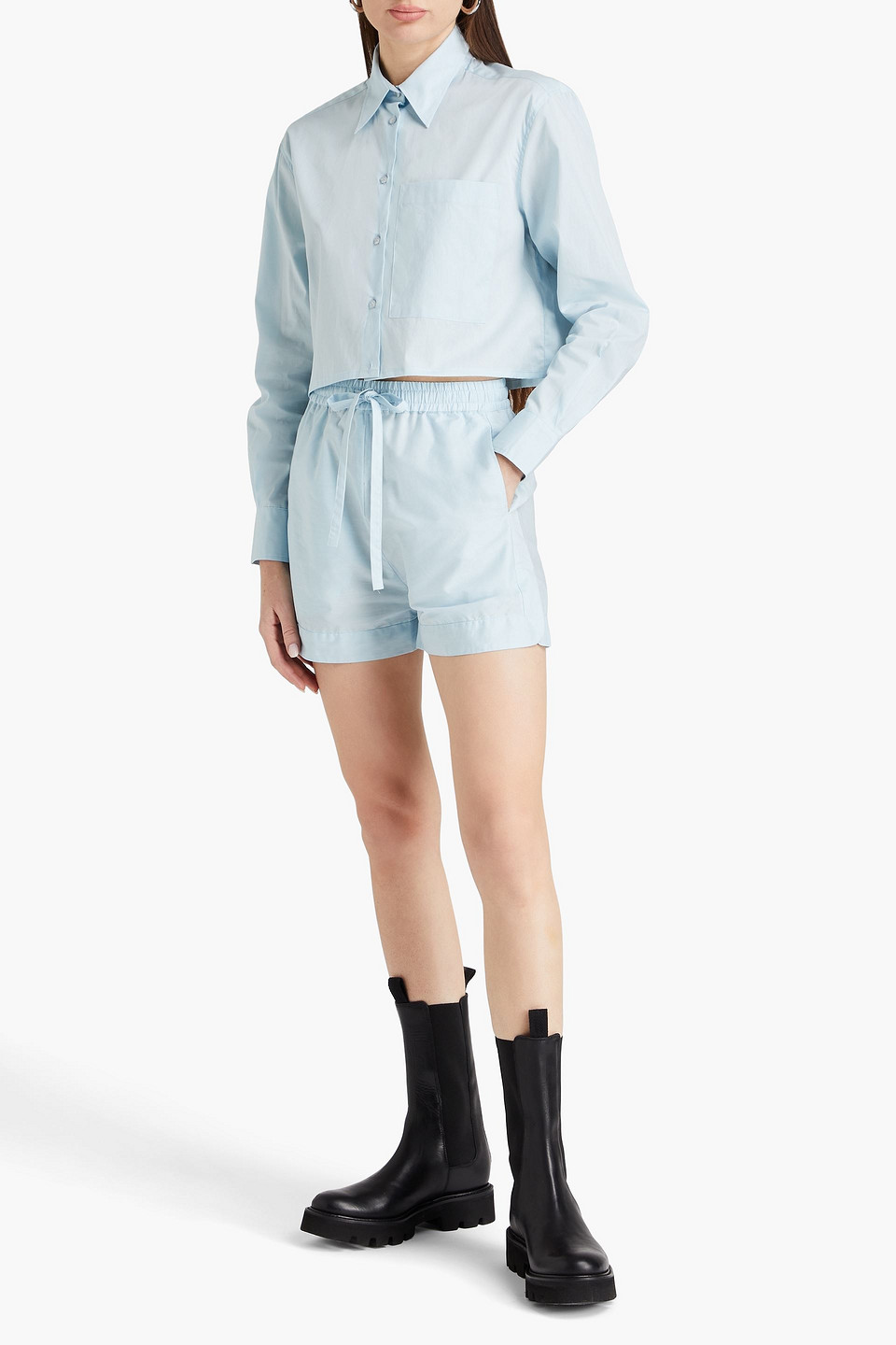 Shop E.l.v. Denim X The Outnet The Cotton-poplin Shorts In Sky Blue