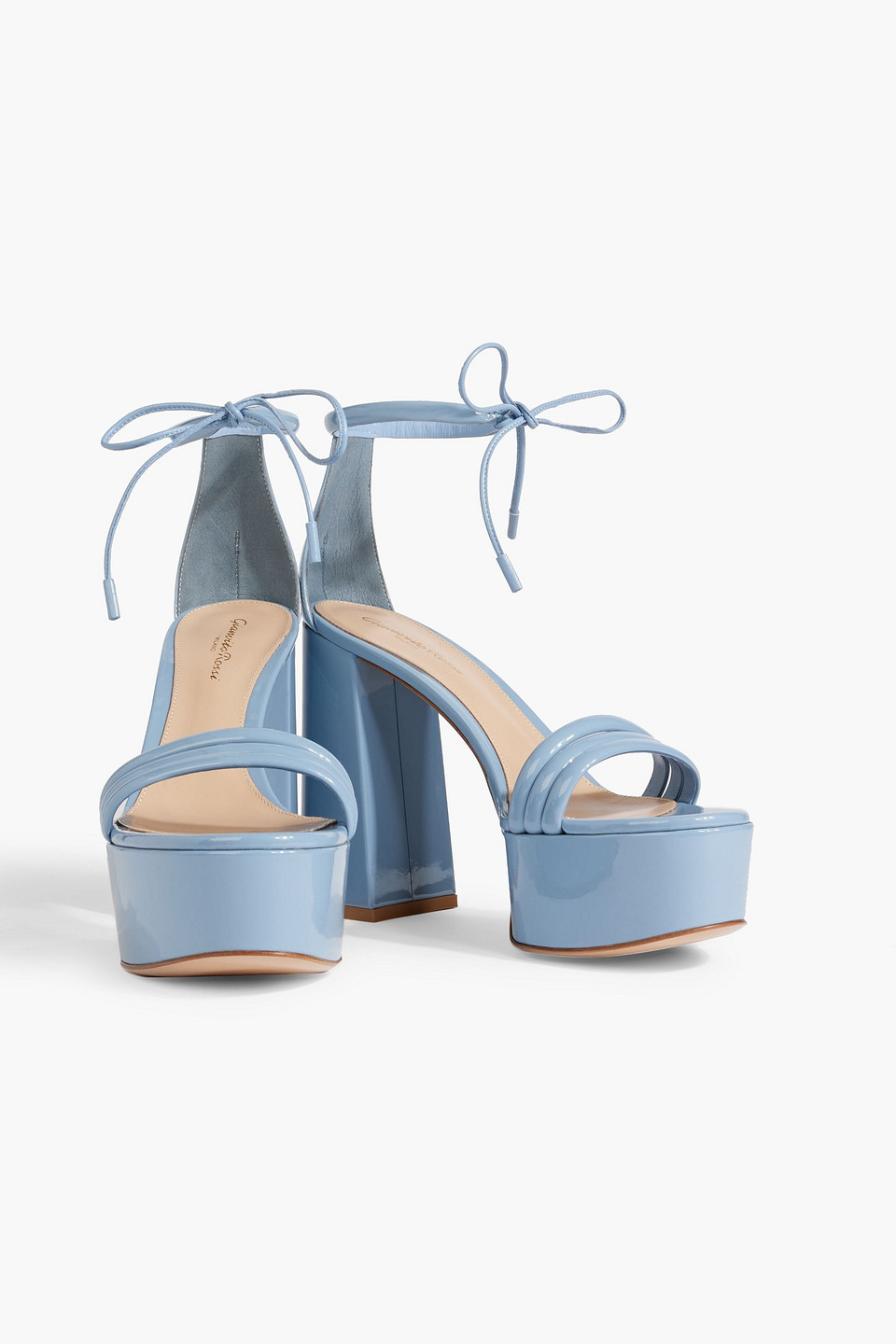 Shop Gianvito Rossi Patent-leather Platform Sandals In Light Blue