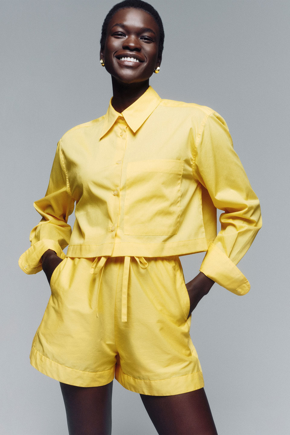 Shop E.l.v. Denim X The Outnet The Cotton-poplin Shorts In Yellow