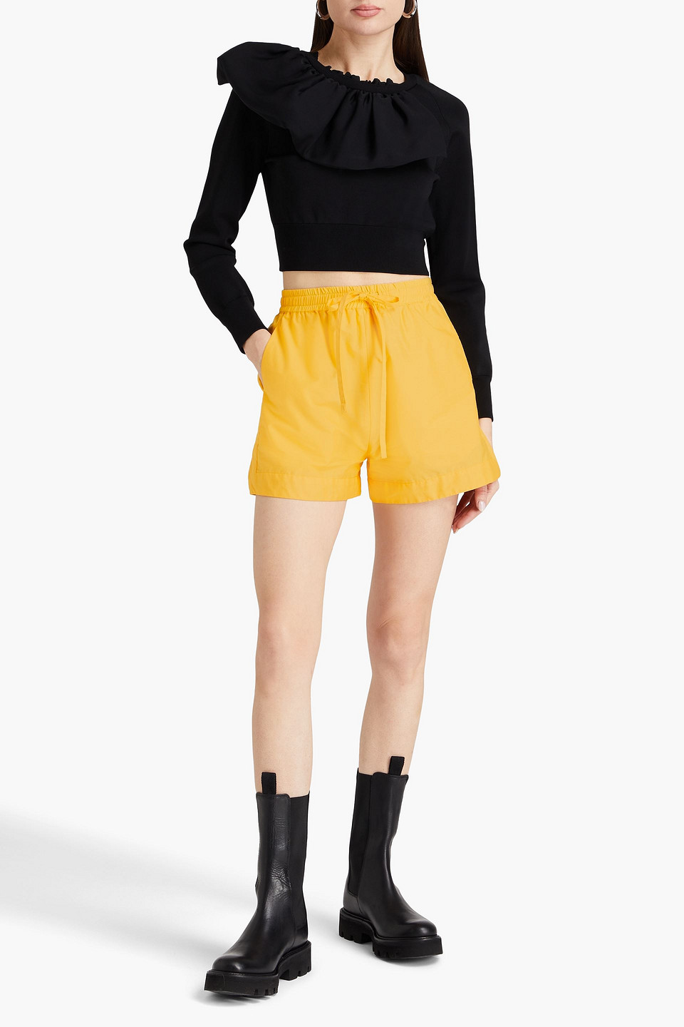 Shop E.l.v. Denim X The Outnet The Cotton-poplin Shorts In Yellow