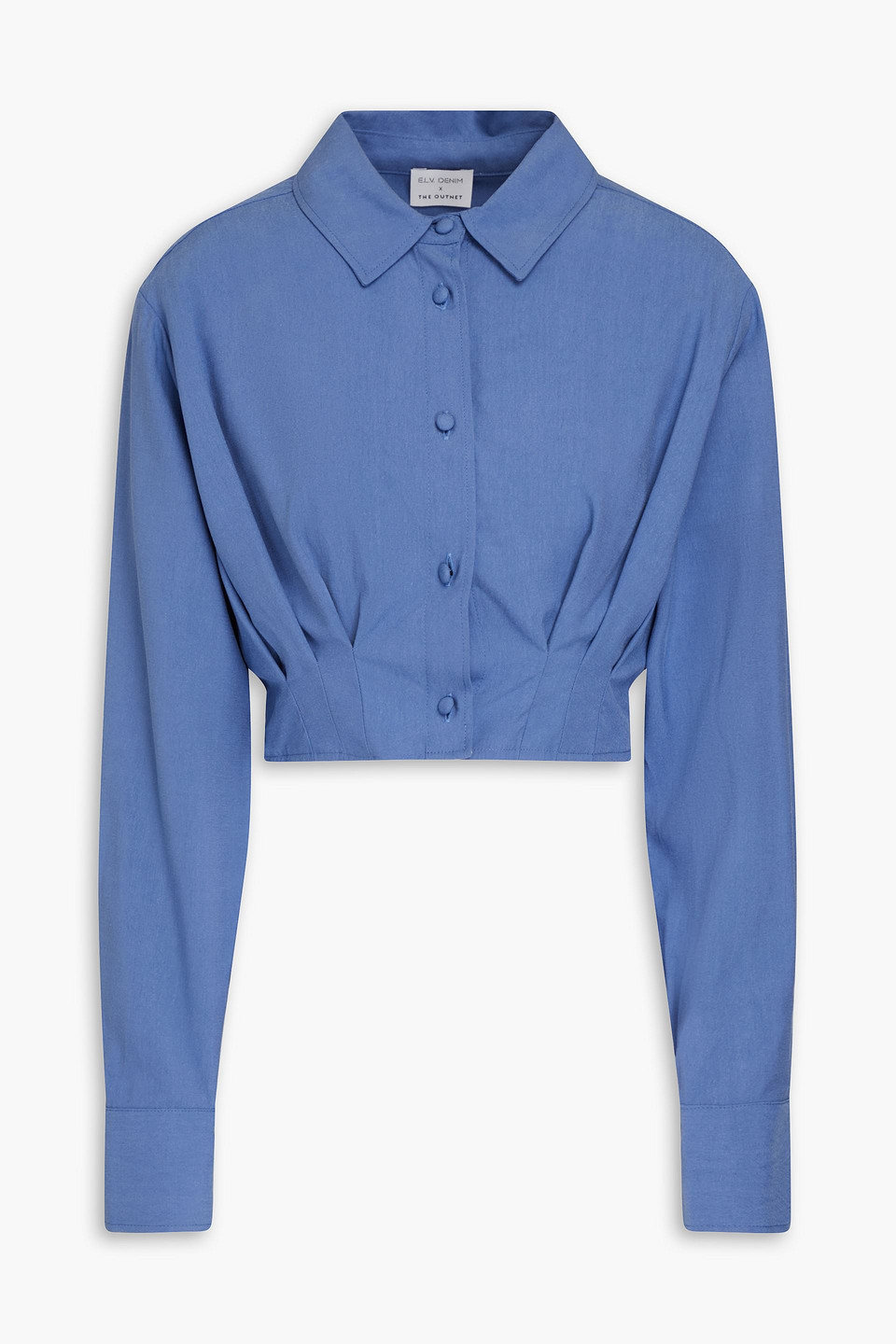 E.l.v. Denim X The Outnet The Cropped Pleated Lyocell-blend Twill Shirt In Blue