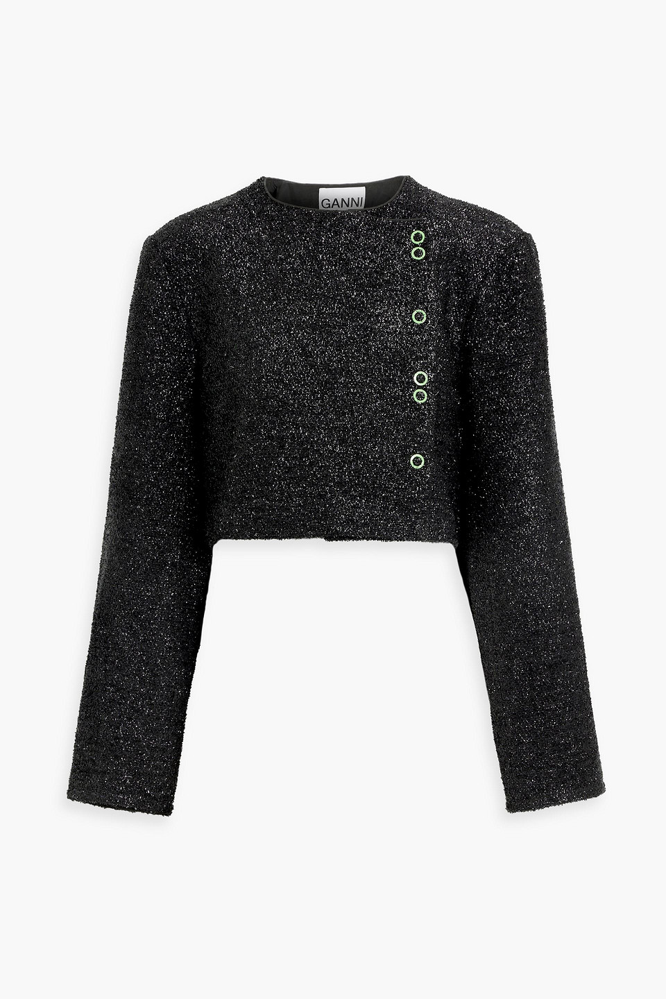 Ganni + Net Sustain Cropped Metallic Recycled Knitted Sweater In Black