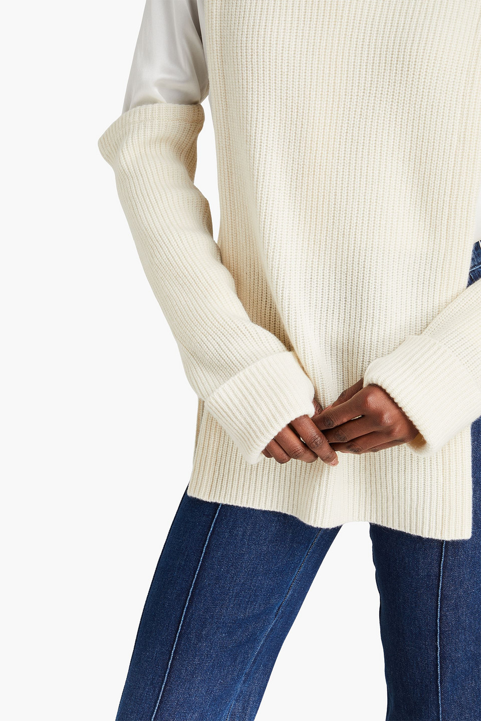 Shop E.l.v. Denim X The Outnet The Chunky Ribbed Cashmere Turtleneck Bib And Gloves Set In Ivory