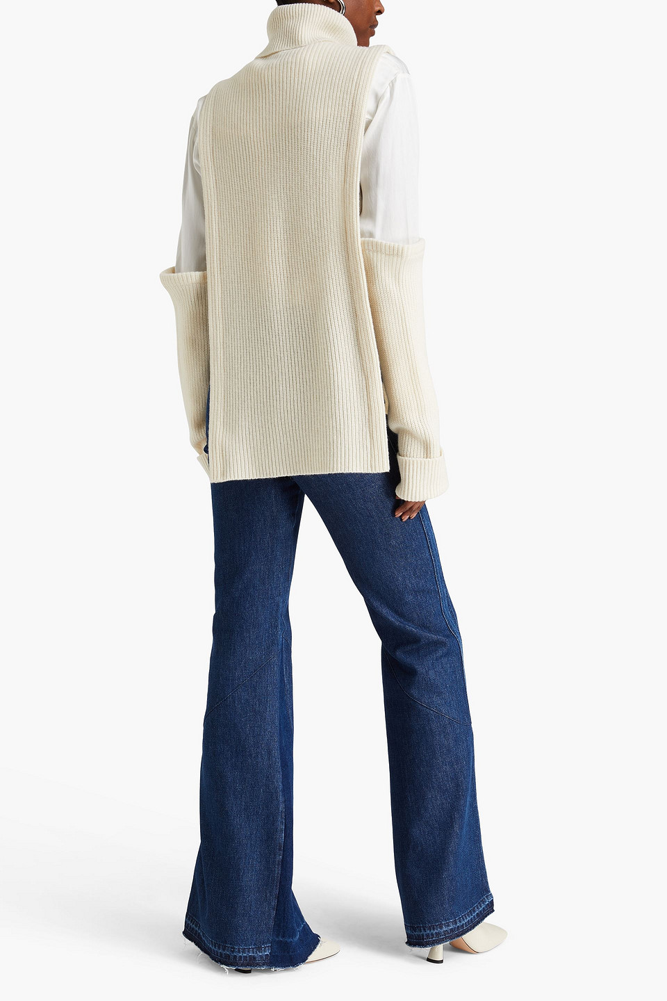 Shop E.l.v. Denim X The Outnet The Chunky Ribbed Cashmere Turtleneck Bib And Gloves Set In Ivory