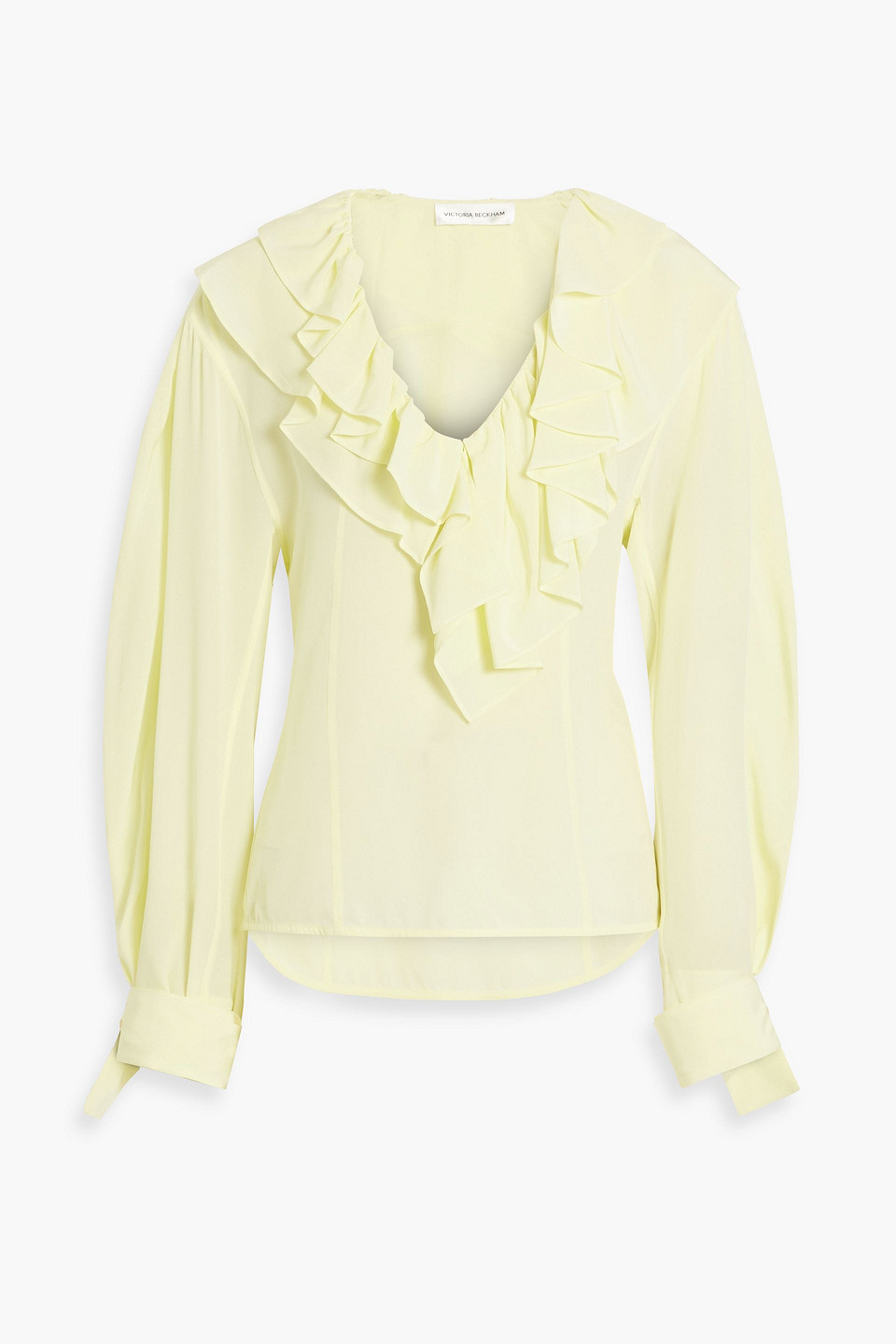 Victoria Beckham Ruffled Cutout Silk-crepe Blouse In Pastel Yellow