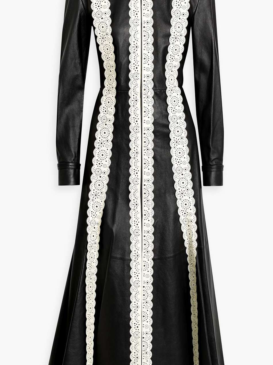 kari laser-cut leather maxi shirt dress