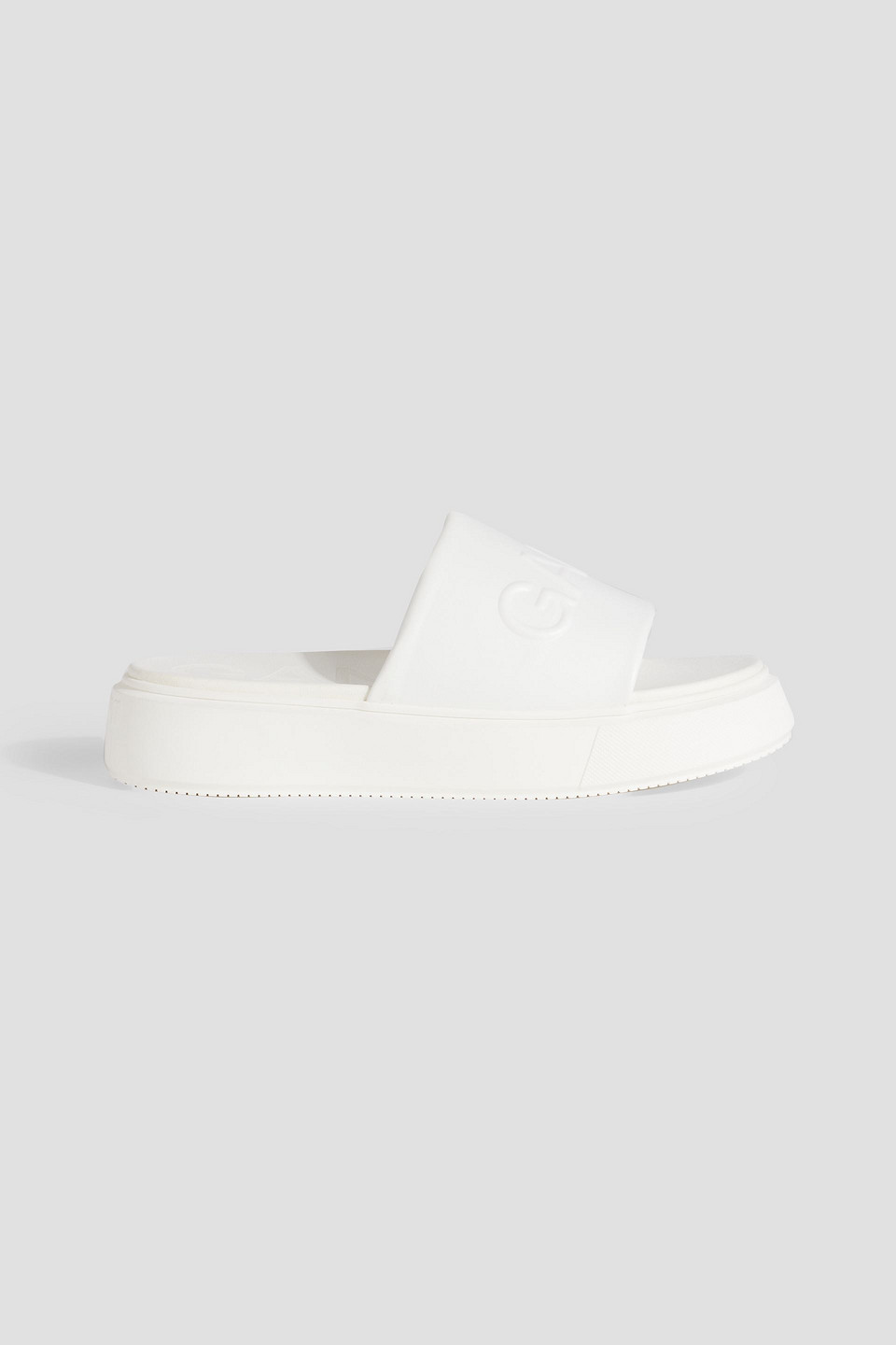 Logo-embossed faux leather platform slides