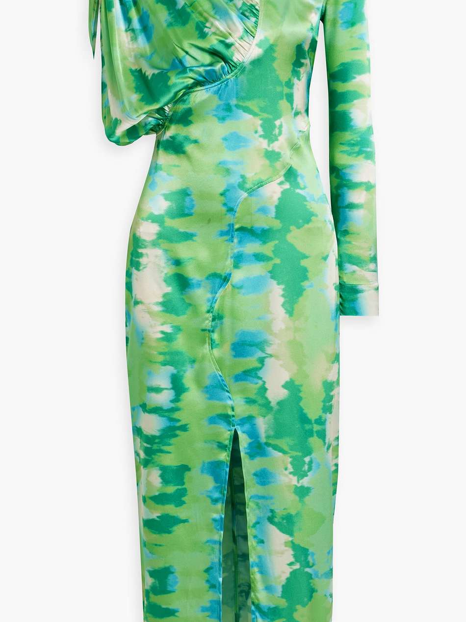 asymmetric tie-dyed stretch-silk satin midi dress