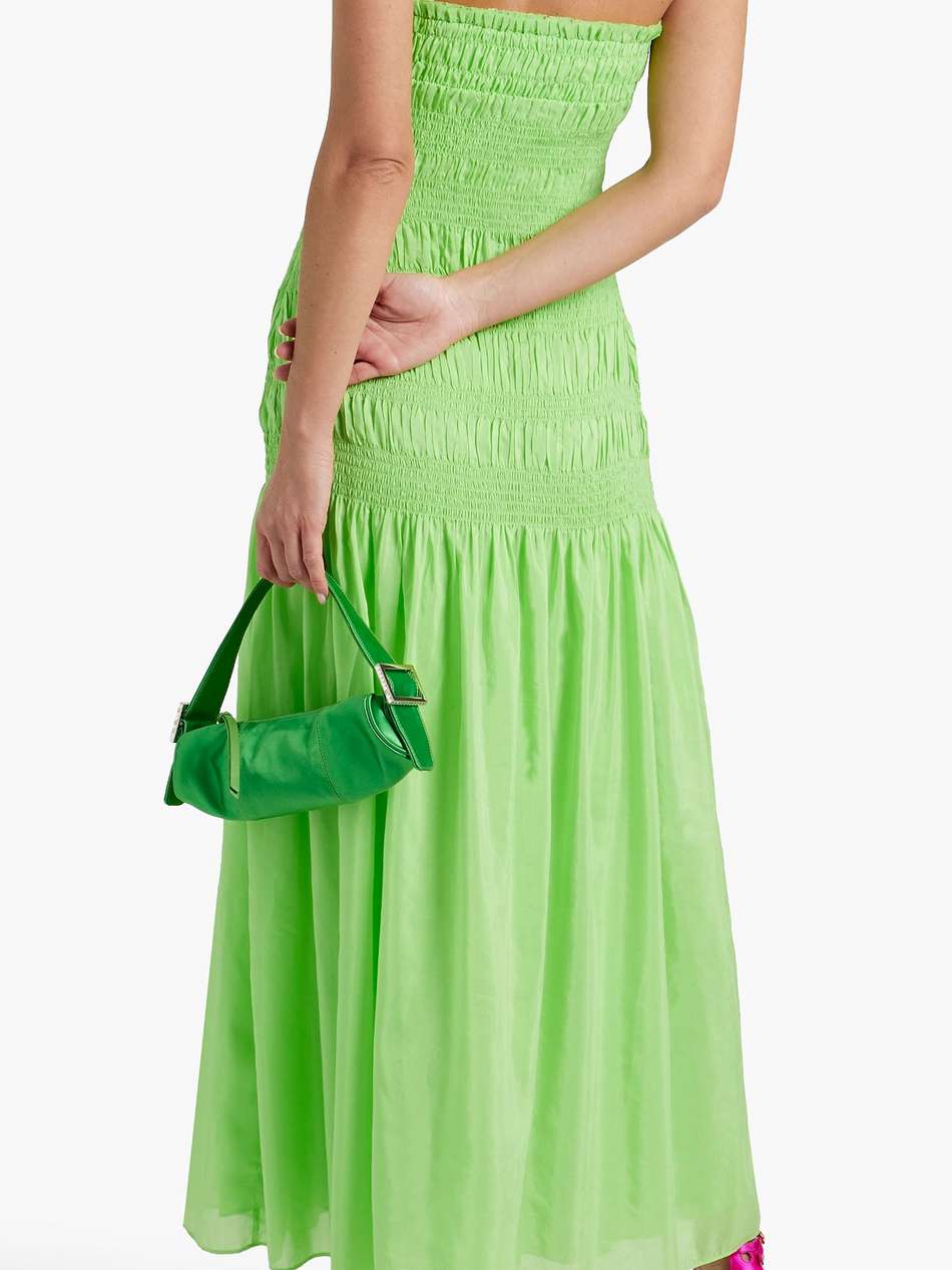 kalli strapless shirred cotton and silk-blend maxi dress
