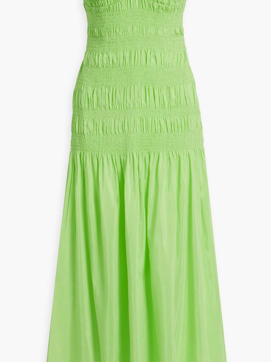 kalli strapless shirred cotton and silk-blend maxi dress