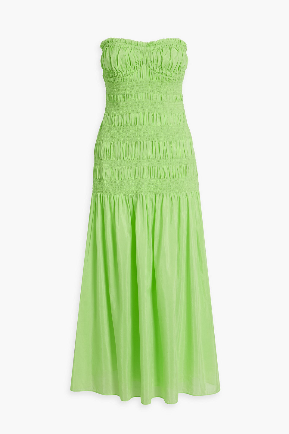 Nicholas Kalli Strapless Shirred Cotton And Silk-blend Maxi Dress In Bright Green