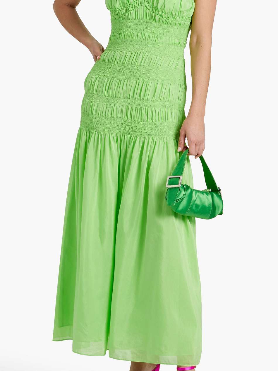 kalli strapless shirred cotton and silk-blend maxi dress