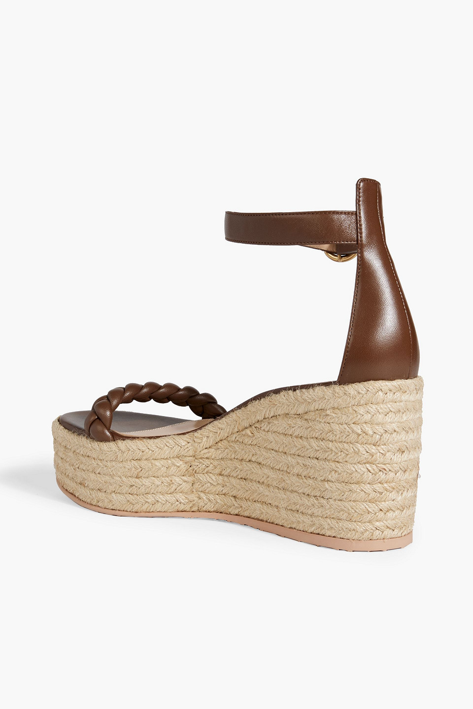 Shop Gianvito Rossi Merida Braided Leather Espadrille Wedge Sandals In Chocolate