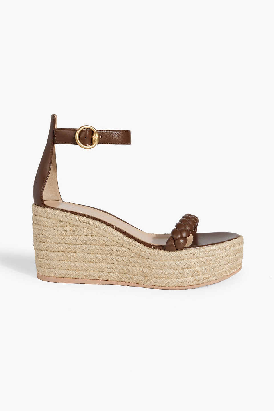 Gianvito Rossi Merida Braided Leather Espadrille Wedge Sandals In Chocolate