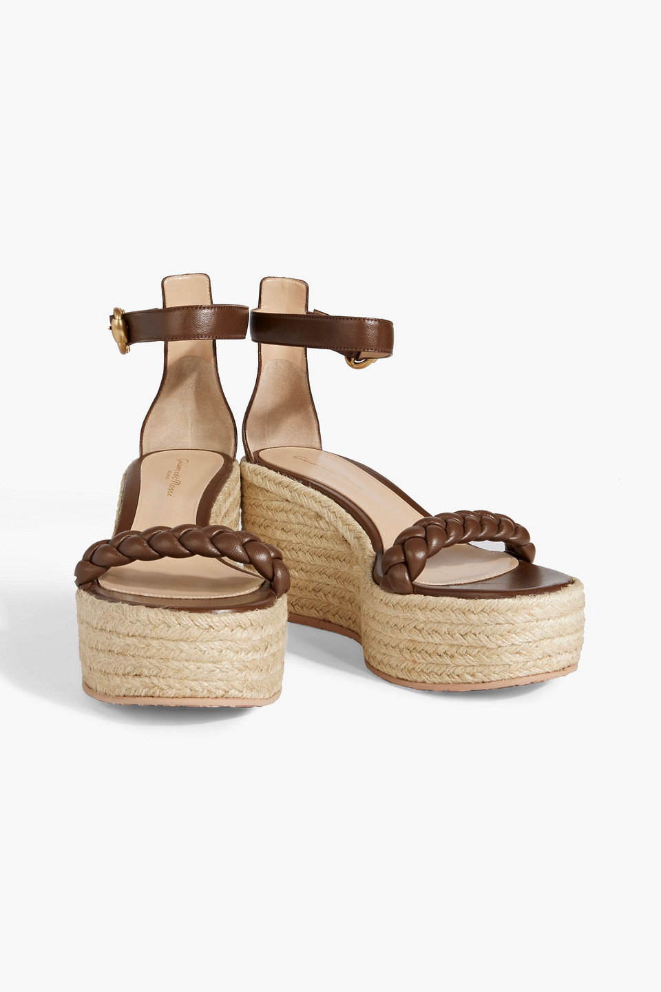 Shop Gianvito Rossi Merida Braided Leather Espadrille Wedge Sandals In Chocolate