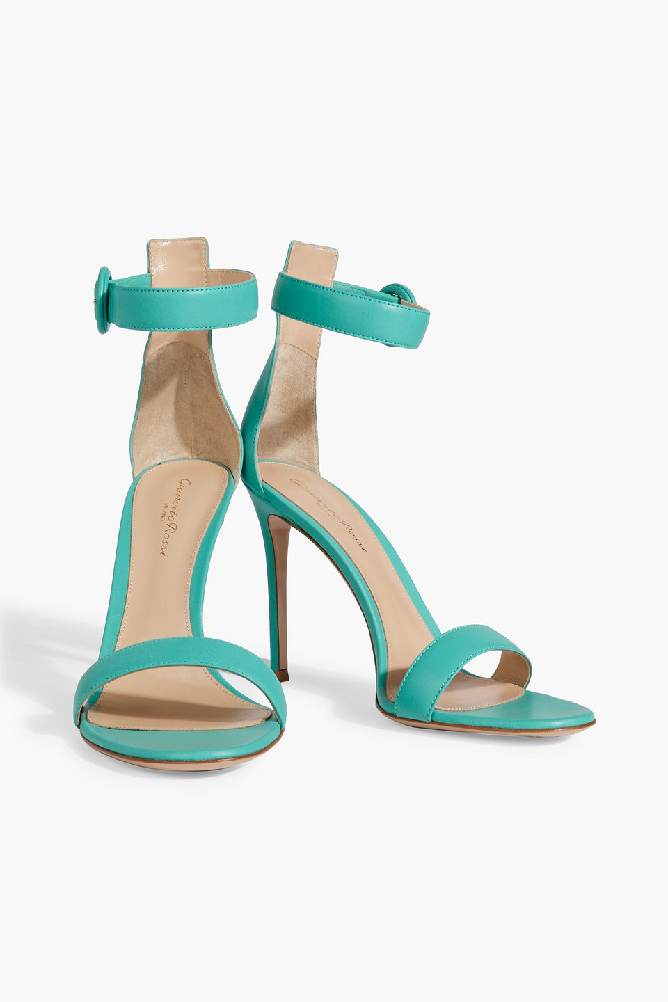 Shop Gianvito Rossi Portofino 105 Leather Sandals In Turquoise