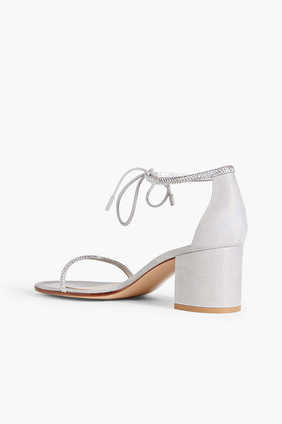 Shop Gianvito Rossi Aria 60 Crystal-embellished Metallic Suede Sandals In Light Gray