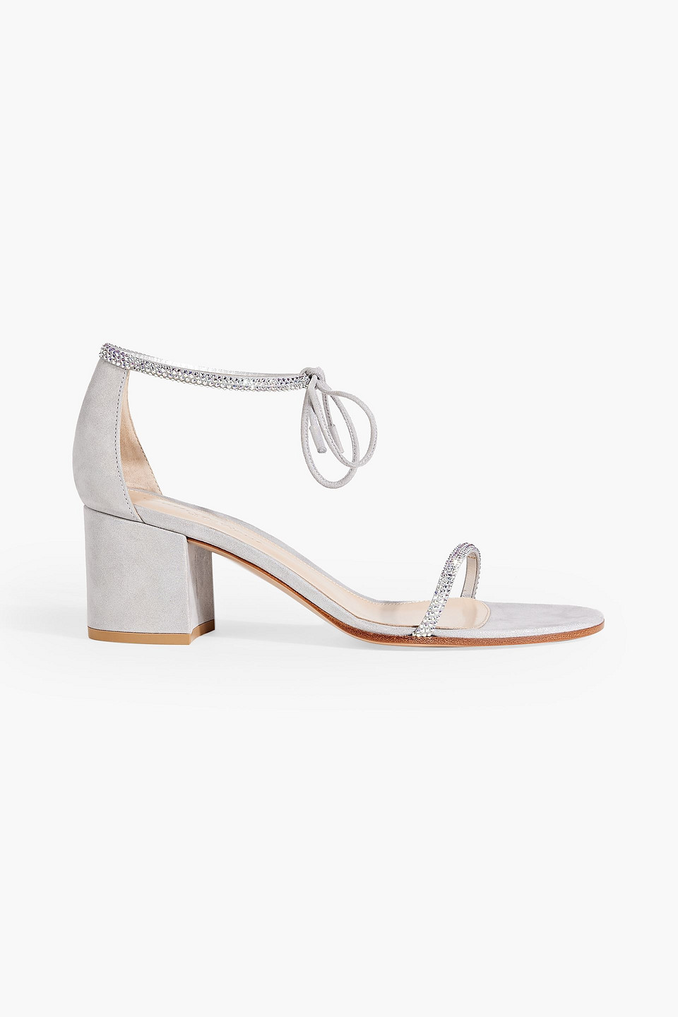 Gianvito Rossi Aria 60 Crystal-embellished Metallic Suede Sandals In Light Gray