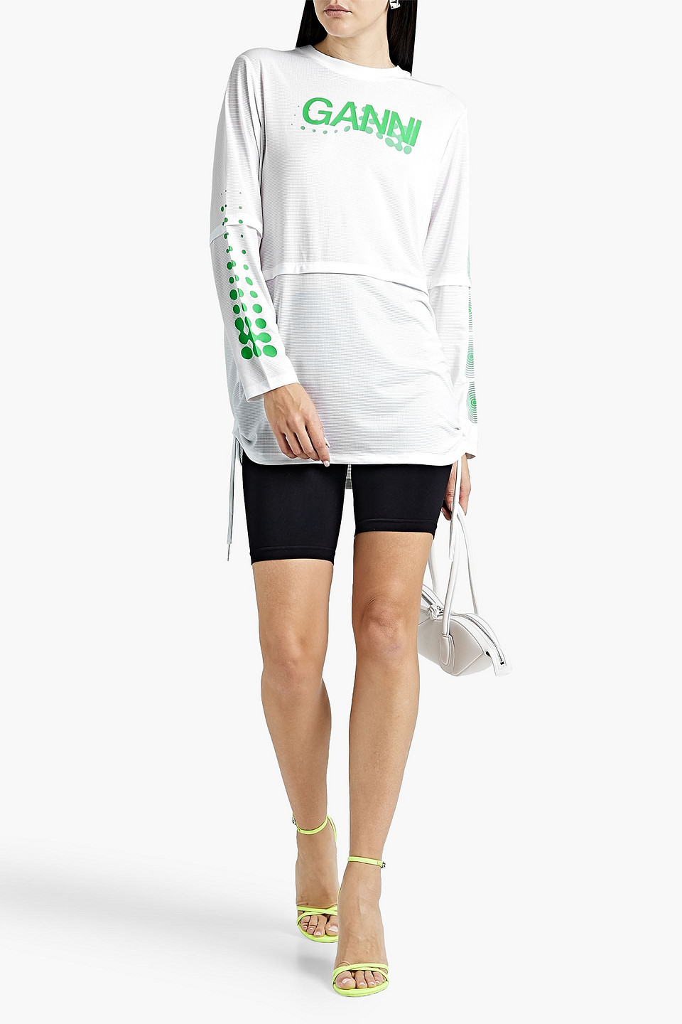 Ganni White Active Mesh Top In White