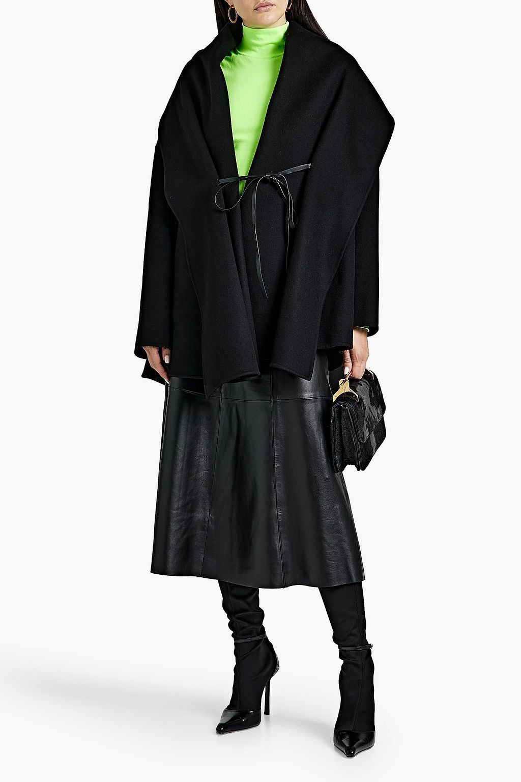 VALENTINO GARAVANI Leather-trimmed wool and cashmere-blend felt cape