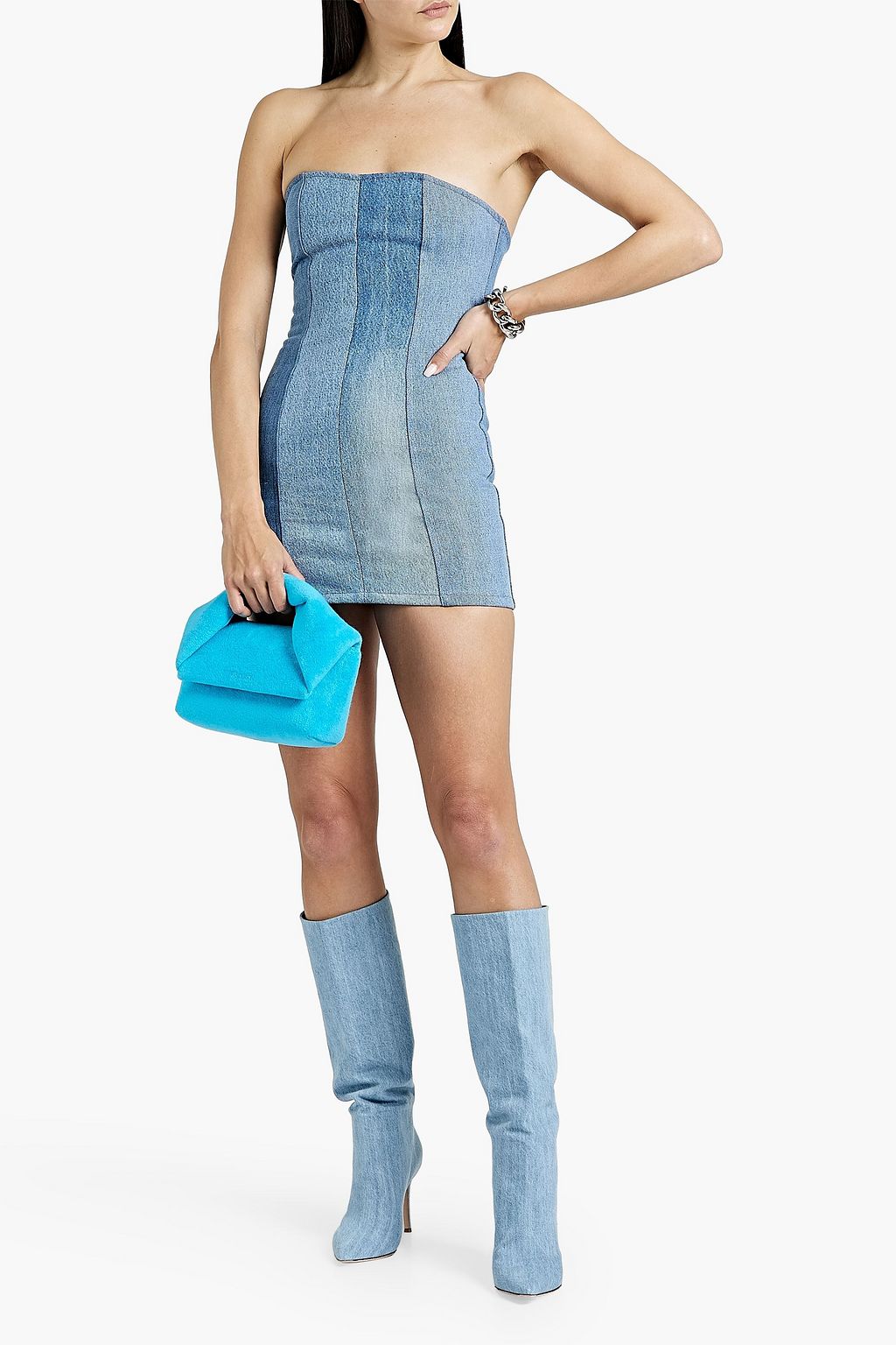 EB DENIM Strapless denim mini dress