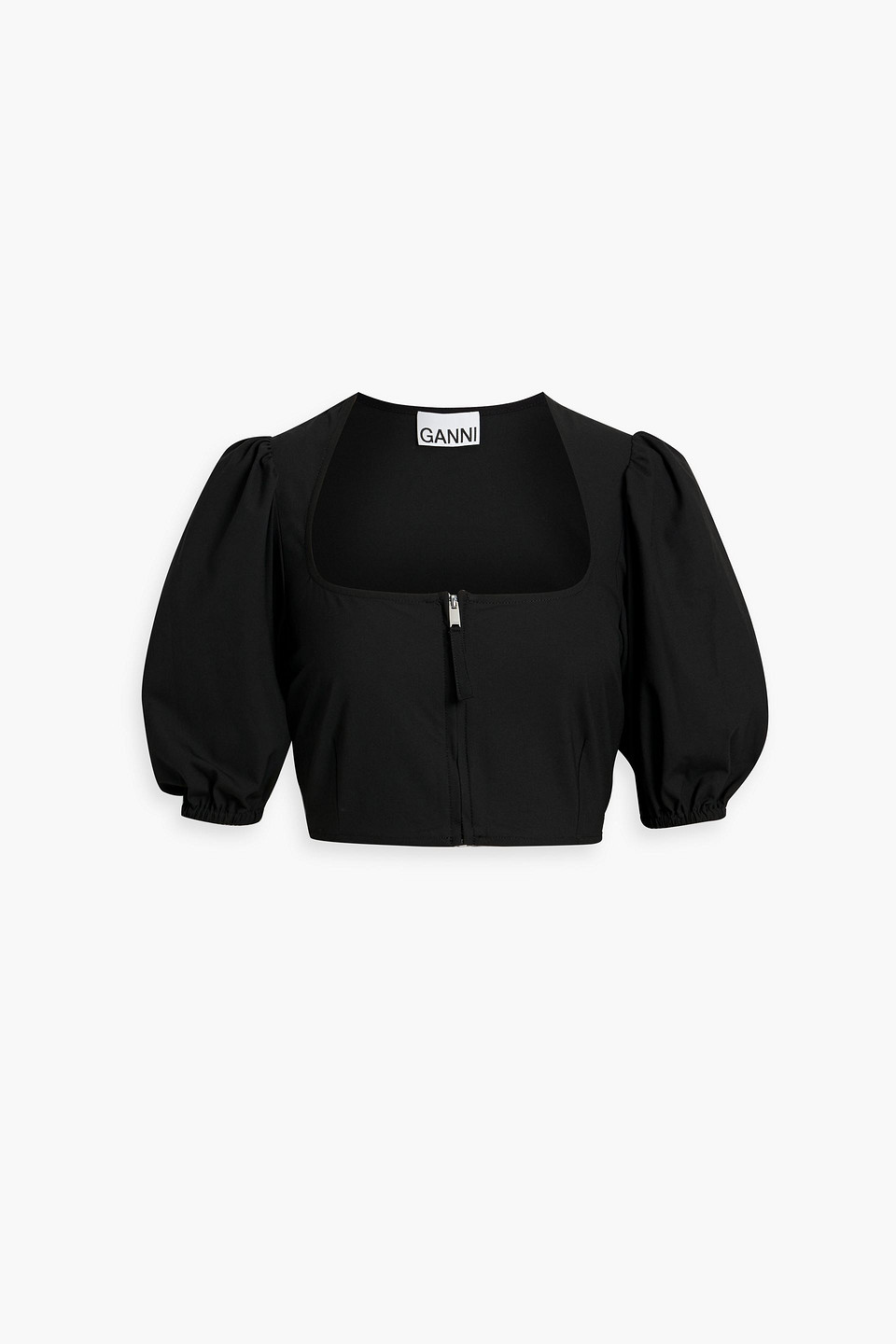 Ganni Cropped Crepe Top In Black