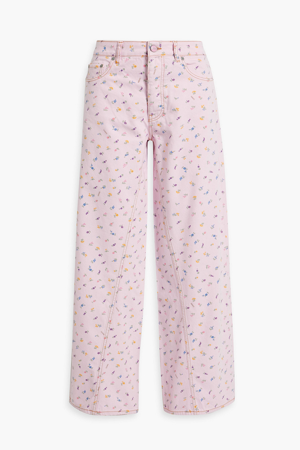 Ganni Floral-print High-rise Wide-leg Jeans In Baby Pink