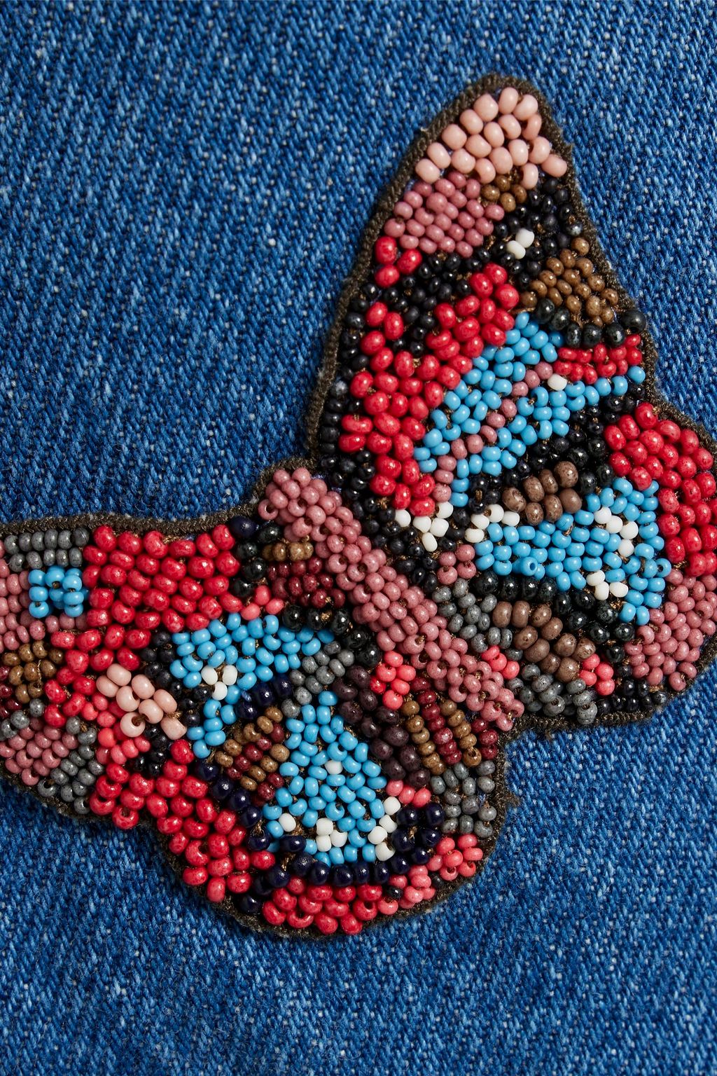 VALENTINO GARAVANI Bead-embellished denim mini skirt