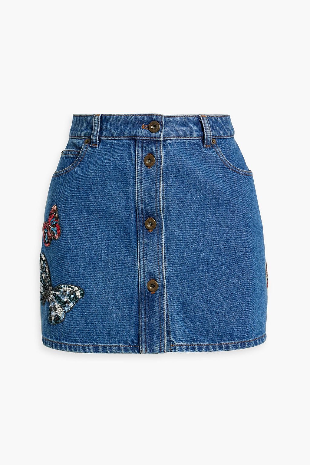 VALENTINO GARAVANI Bead-embellished denim mini skirt | THE OUTNET