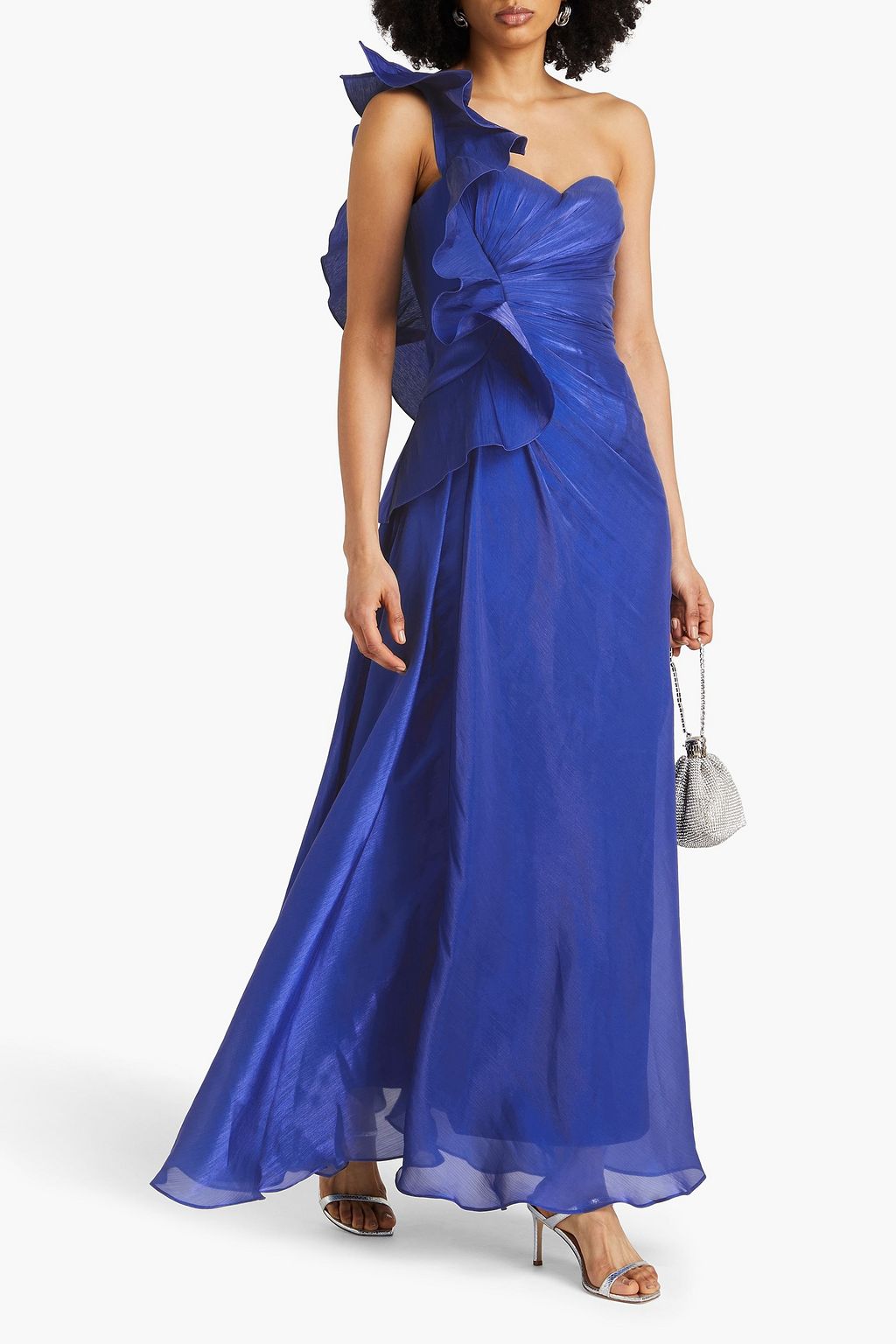 RHEA COSTA Bead-embellished ruched jersey gown