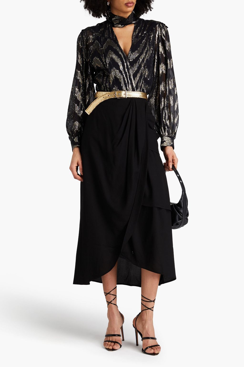IRO Enim wrap-effect crepe midi skirt