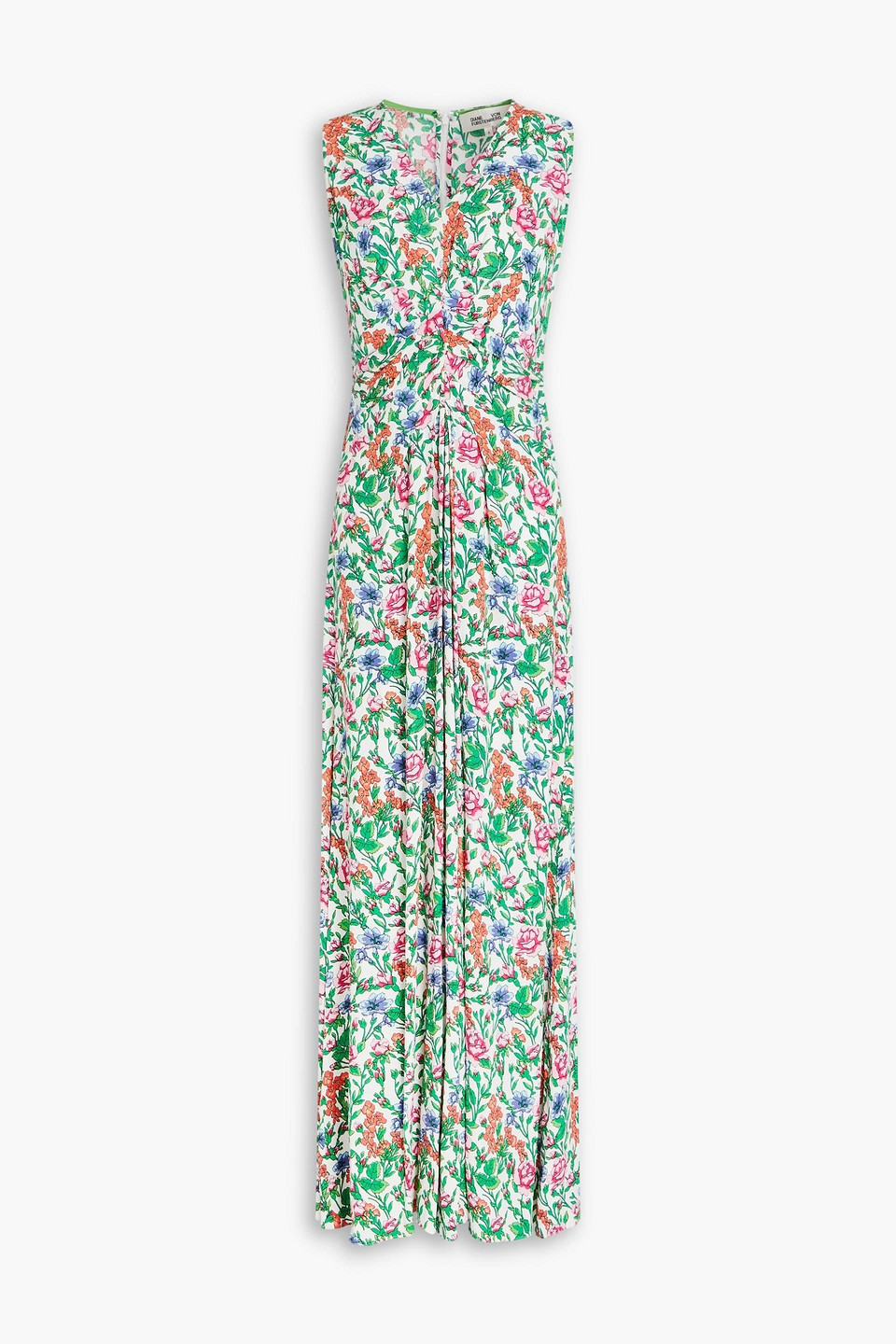 Diane Von Furstenberg Ace Pleated Floral-print Crepe Maxi Dress In Green