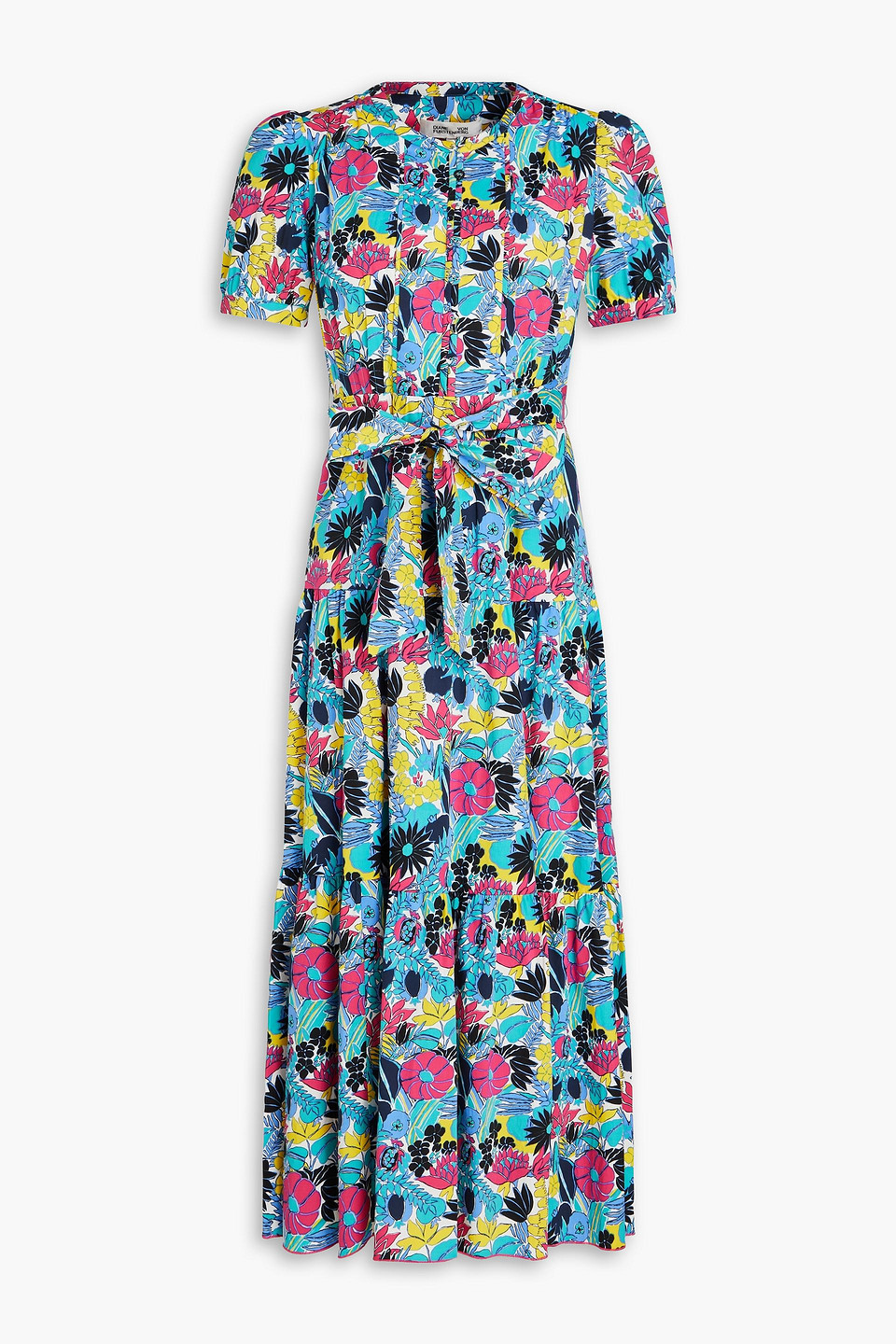 Diane Von Furstenberg Frankie Tiered Floral-print Stretch-cotton Poplin Midi Dress In Teal