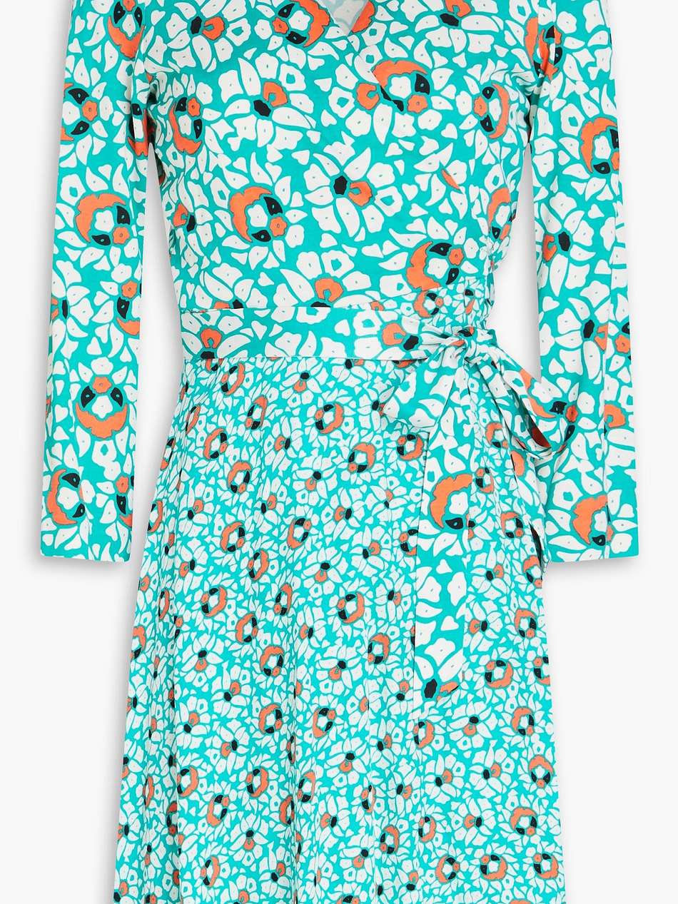 irina printed silk-jersey and crepe mini wrap dress