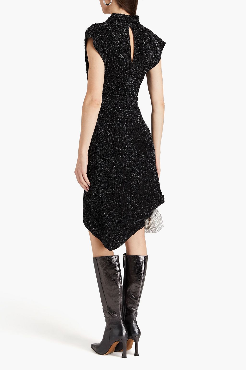 IRO Asymmetrisches Kleid aus Metallic-Strick mit Wickeleffekt