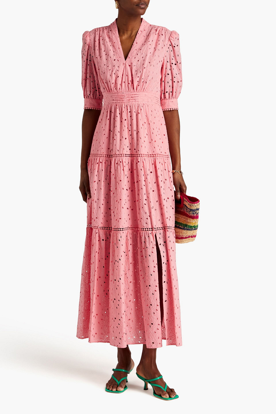 Diane Von Furstenberg Olivier Tiered Broderie Anglaise Cotton Maxi Dress In Pink