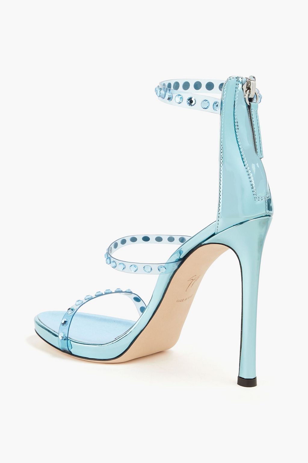GIUSEPPE ZANOTTI 크리스털 장식 메탈릭 인조 가죽 & PVC 샌들