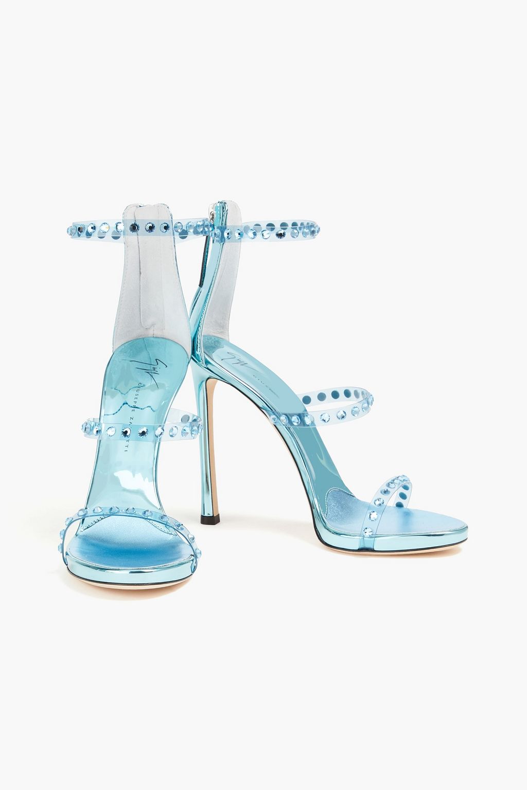GIUSEPPE ZANOTTI 크리스털 장식 메탈릭 인조 가죽 & PVC 샌들