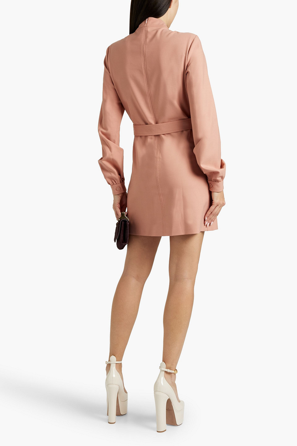 Shop Victoria Beckham Belted Twill Mini Dress In Antique Rose