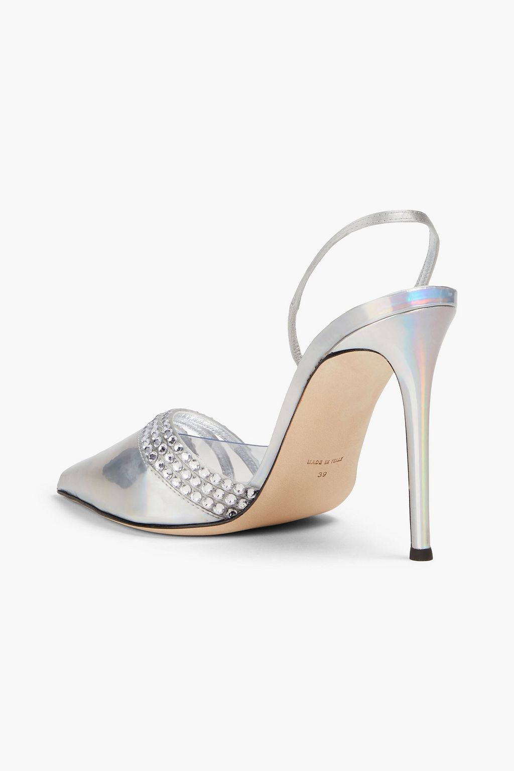 GIUSEPPE ZANOTTI 클라랄리 장식 디테일 이리데슨트 PVC 슬링백 펌프스