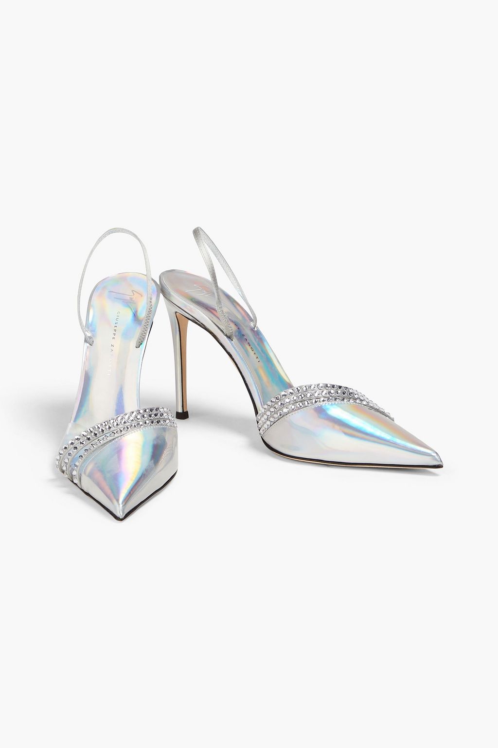 GIUSEPPE ZANOTTI 클라랄리 장식 디테일 이리데슨트 PVC 슬링백 펌프스