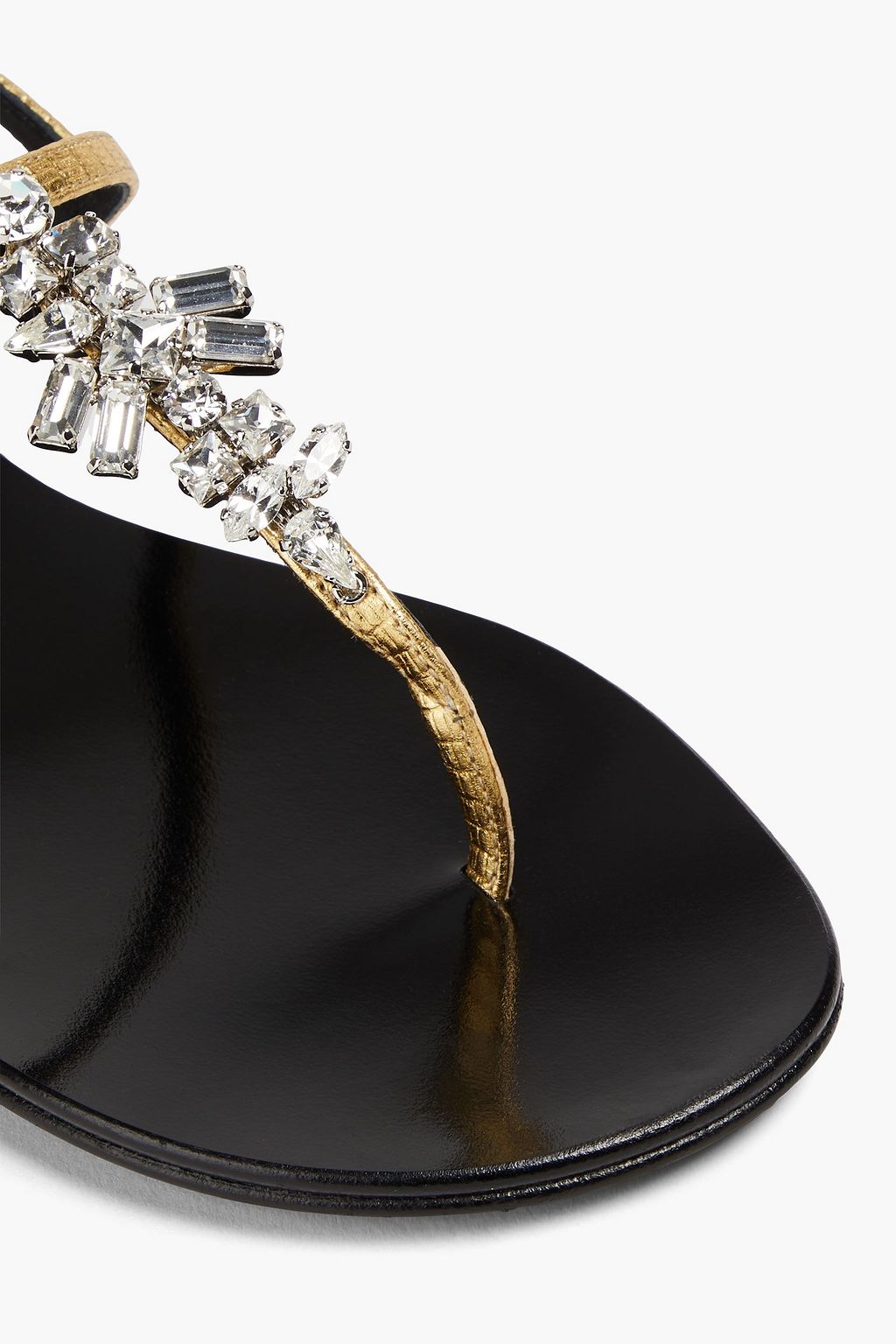 GIUSEPPE ZANOTTI レザー サンダル クリスタル付き メタリック