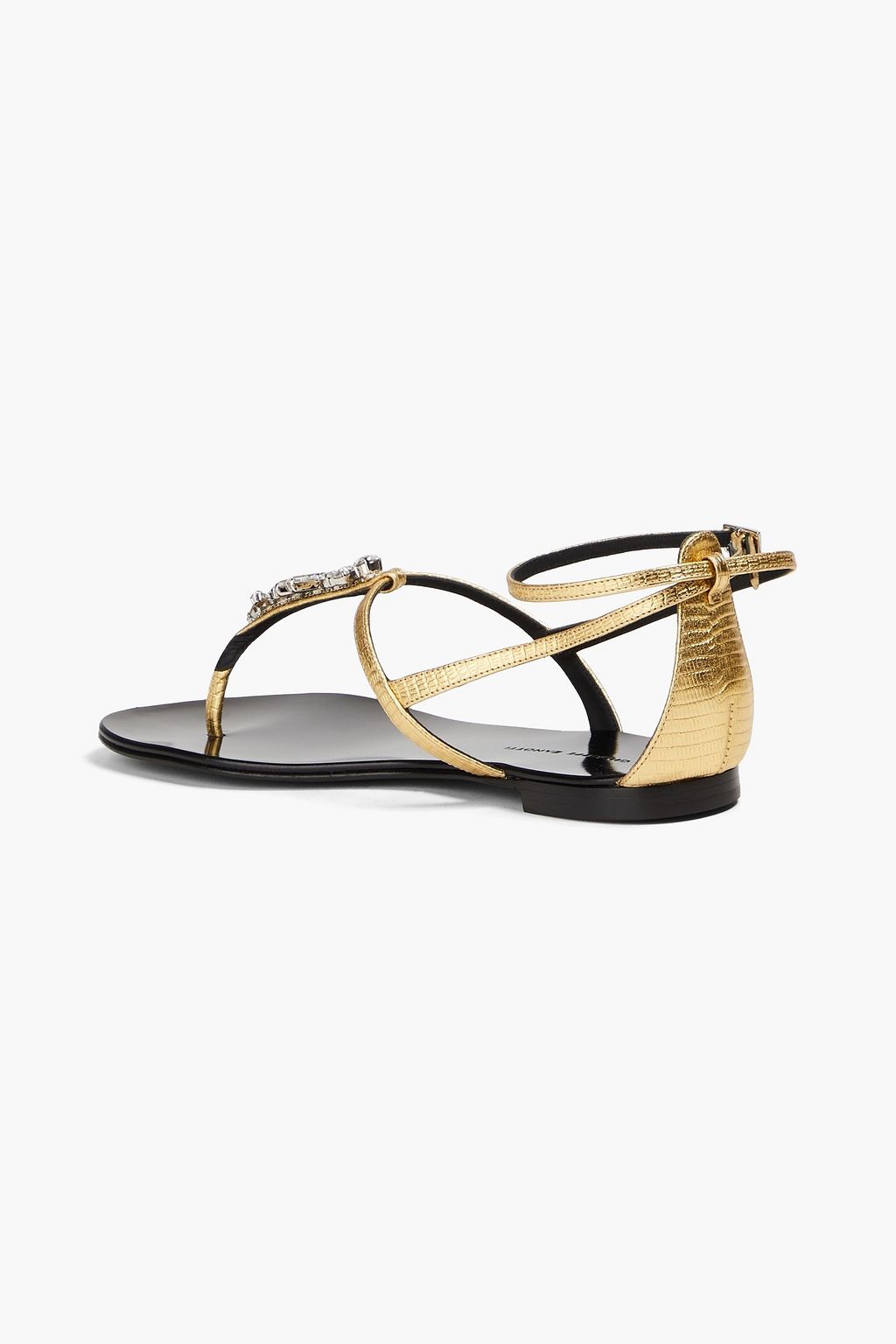 GIUSEPPE ZANOTTI レザー サンダル クリスタル付き メタリック