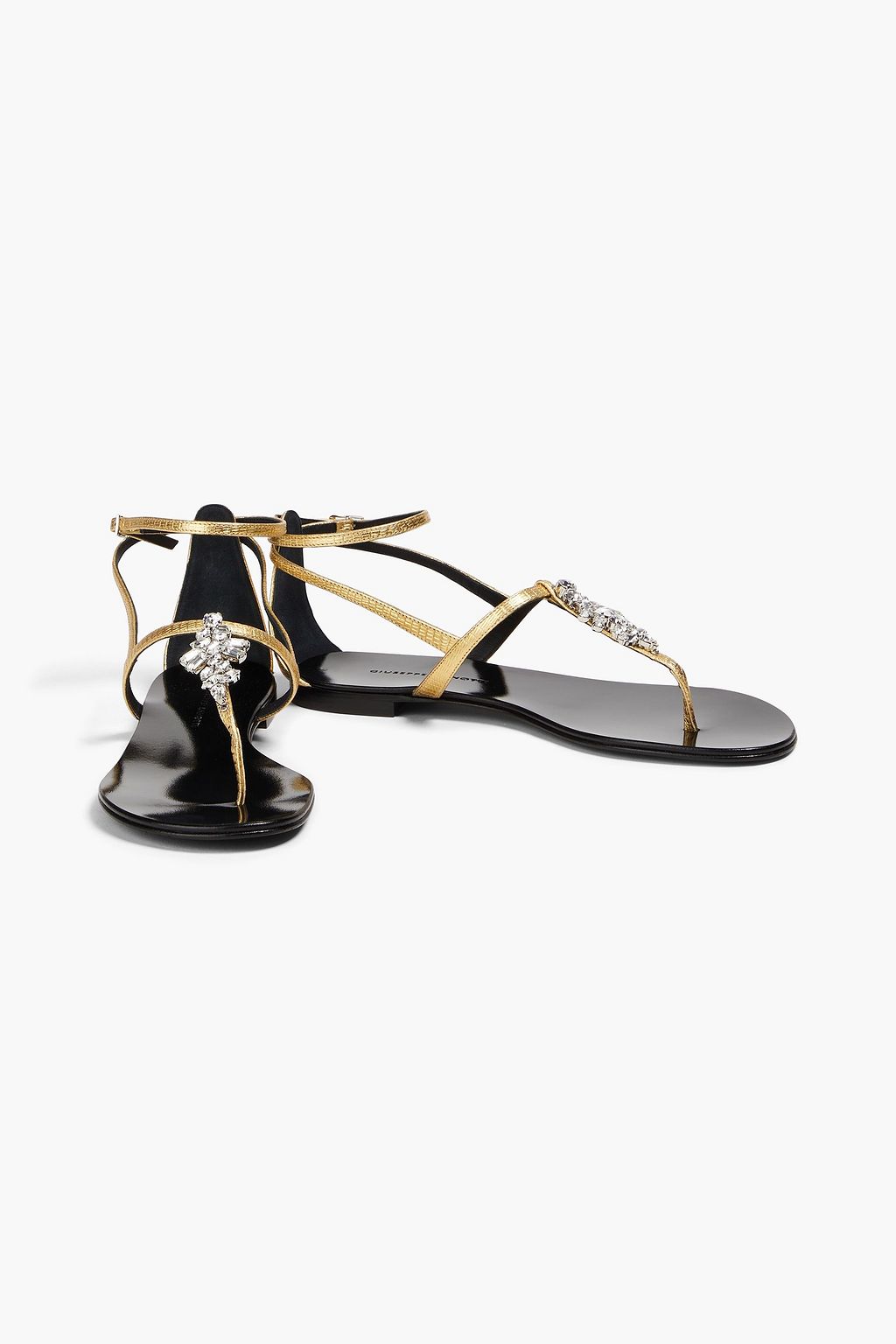 GIUSEPPE ZANOTTI レザー サンダル クリスタル付き メタリック