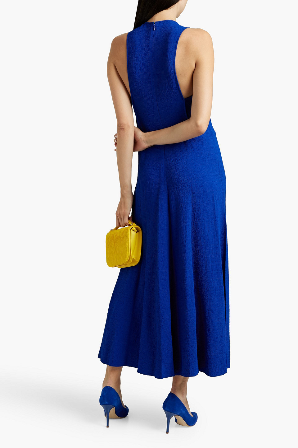 Shop Victoria Beckham Cutout Textured-crepe Midi Dress In Cobalt Blue