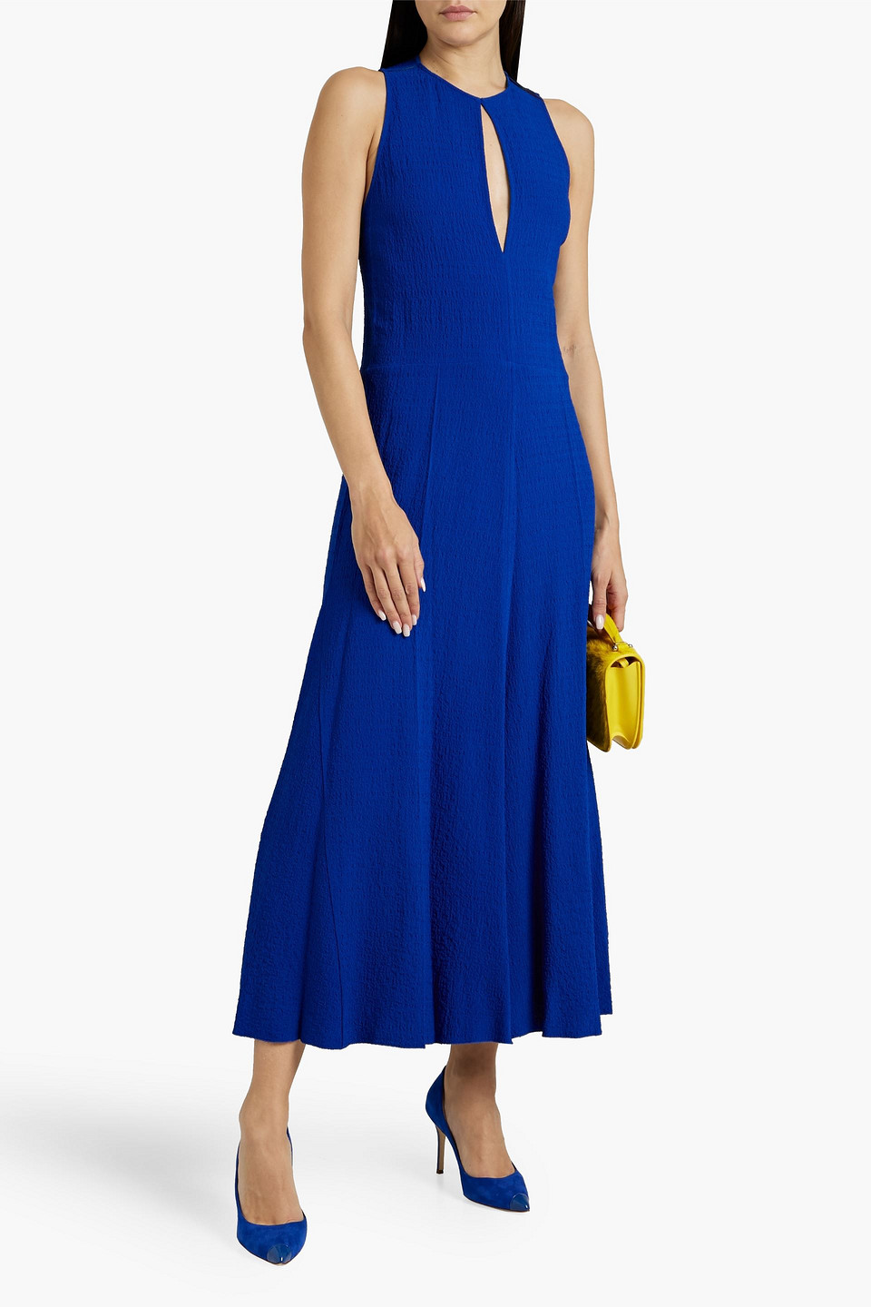 Shop Victoria Beckham Cutout Textured-crepe Midi Dress In Cobalt Blue