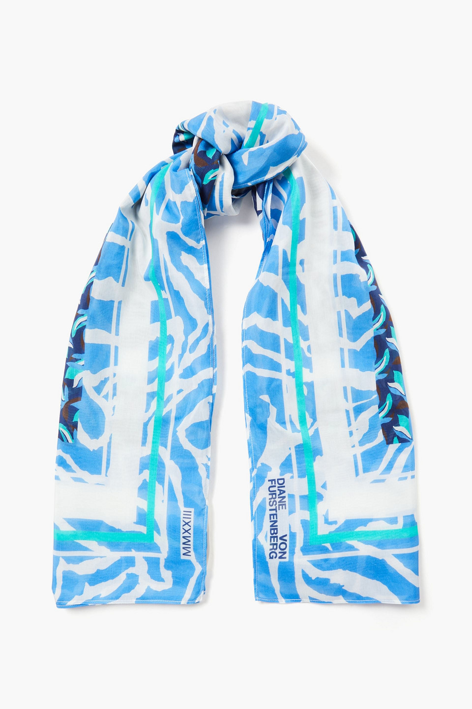 Diane Von Furstenberg Ezra Printed Cotton And Silk-blend Mousseline Scarf In Light Blue