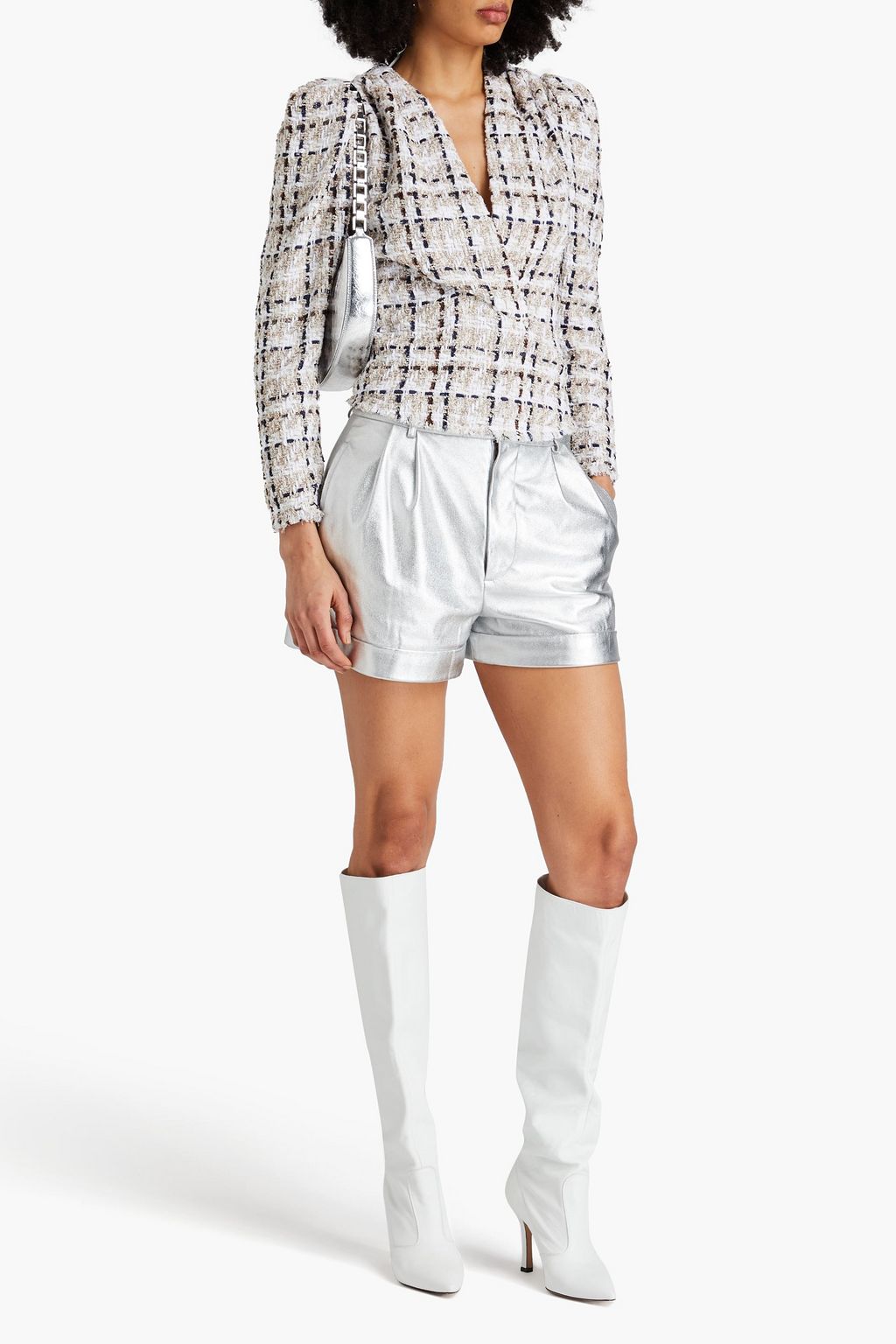 IRO Patria wrap-effect metallic tweed top