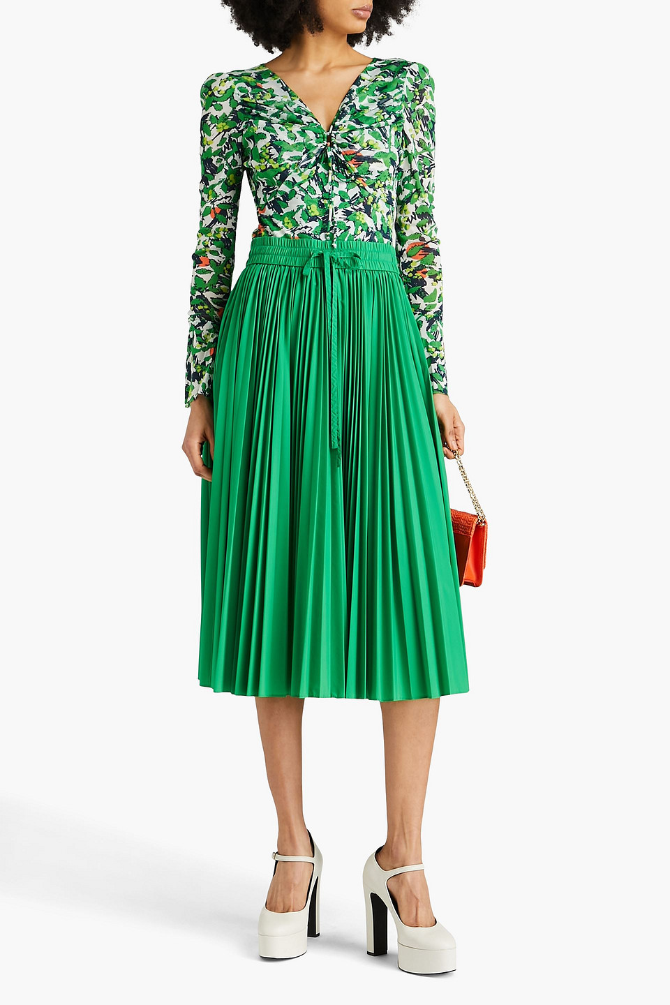 DIANE VON FURSTENBERG LYRIC PRINTED STRETCH-MESH BODYSUIT